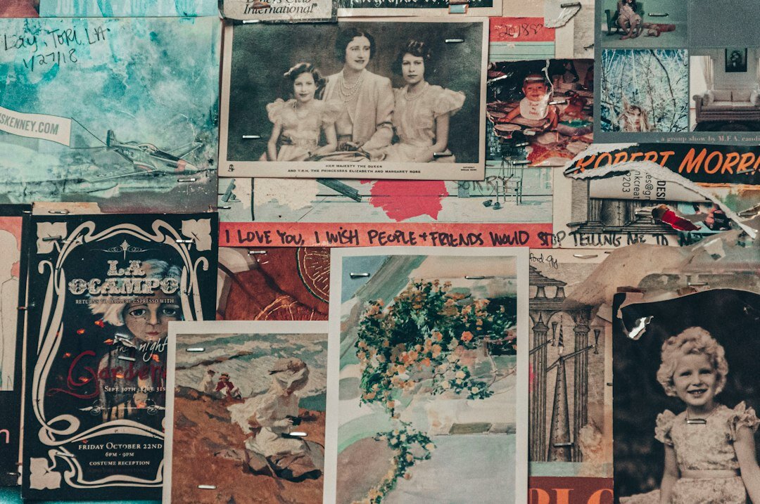 Curated flat lay of vintage magazine covers and photographs