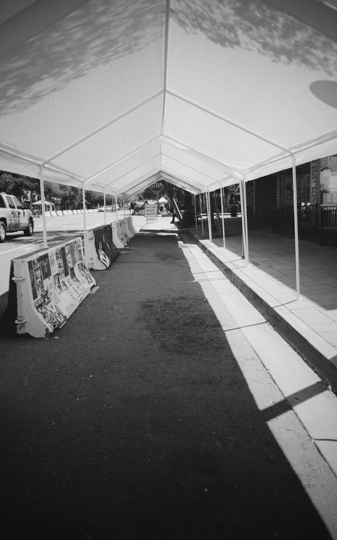 Vintage black and white photograph of a red carpet event entrance